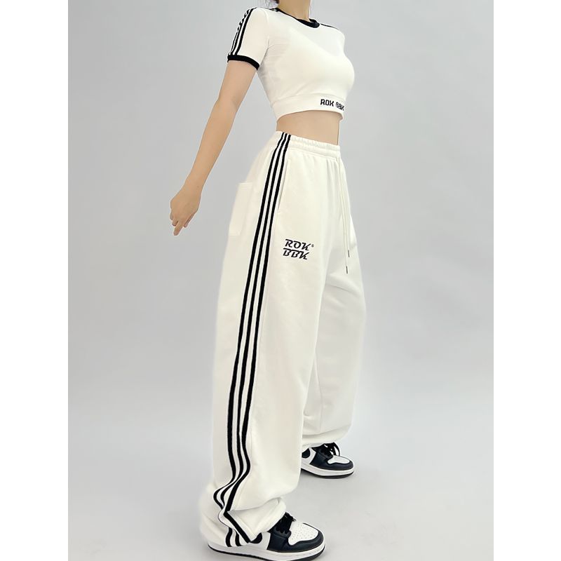 ROKBBK-K/Rokbbk-K Street DancehiphopThree-Stripe Track Pants Jazz DancejazzWomen's Black and White Pants