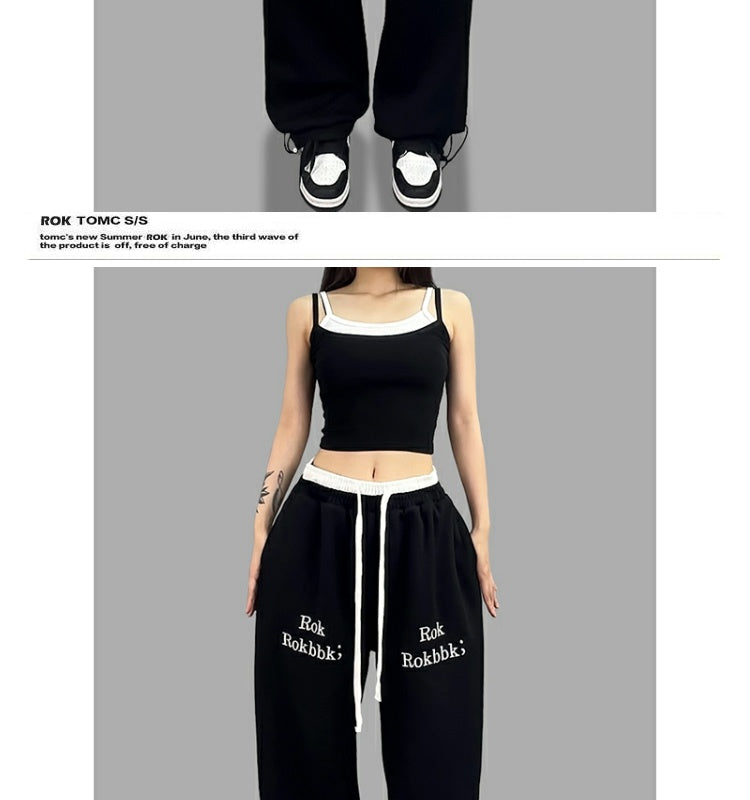 ROKBBK-K/Rokbbk-K Street Dance Fashion Brand Jazz DancejazzDouble Waist Printed TrousershiphopWomen's Sports Suit