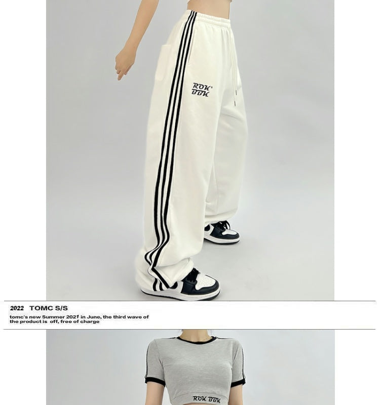 ROKBBK-K/Rokbbk-K Street DancehiphopThree-Stripe Track Pants Jazz DancejazzWomen's Black and White Pants