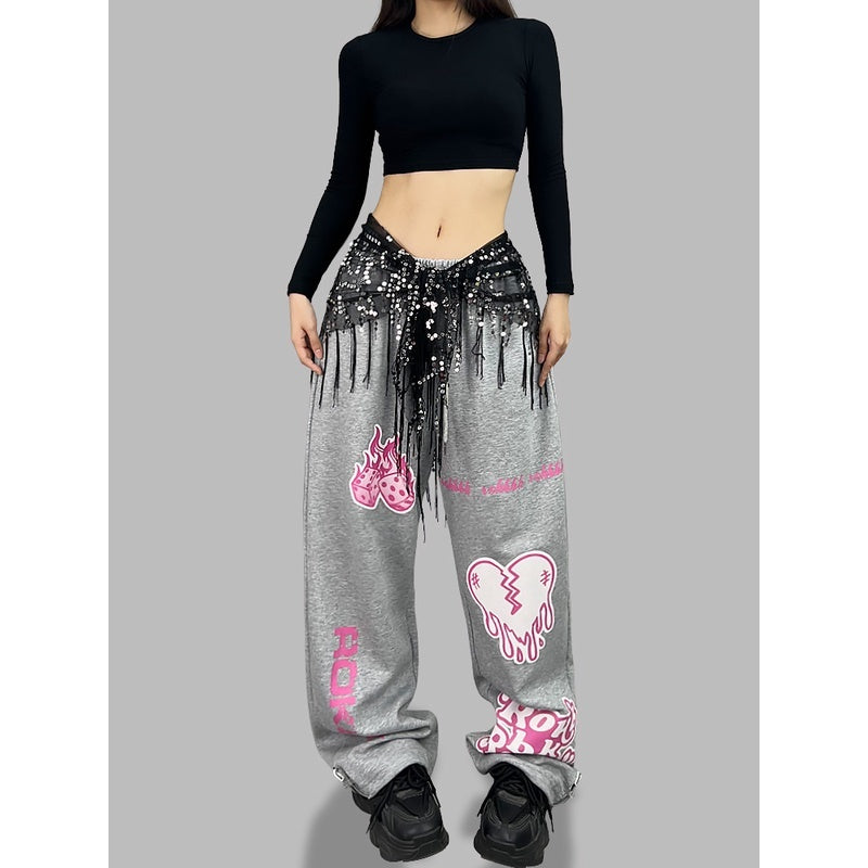 ROKBBK－K/Rokbbk-K Street Dance Fashion Brand Dice Printing Dancing JazzjazzTrousers Women's Sports Suit Clothing