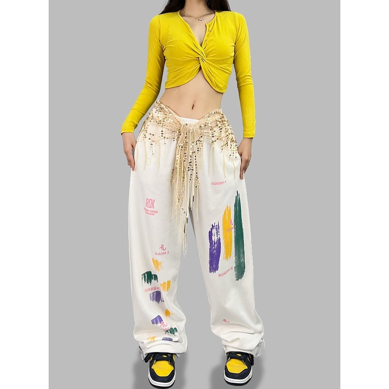 ROKBBK－K/Rokbbk-K Hip Hop Fashion Brand Colorful Cherry Blossom JazzhiphopSuit Women's Dancing Sports Trousers Tide