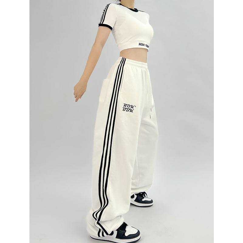 ROKBBK-K/Rokbbk-K Street DancehiphopThree-Stripe Track Pants Jazz DancejazzWomen's Black and White Pants