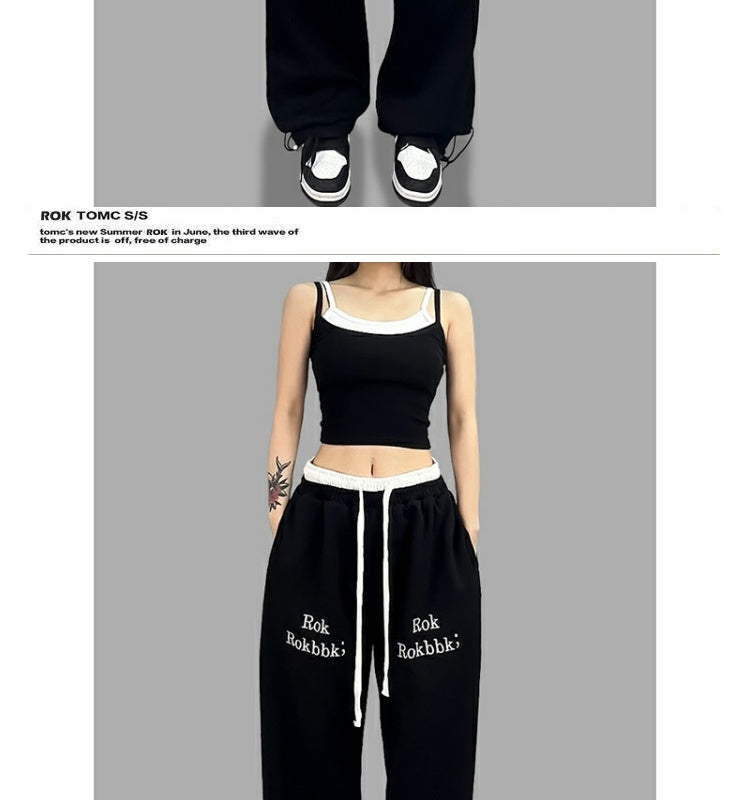 ROKBBK-K/Rokbbk-K Street Dance Fashion Brand Jazz DancejazzDouble Waist Printed TrousershiphopWomen's Sports Suit