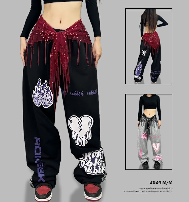 ROKBBK－K/Rokbbk-K Street Dance Fashion Brand Dice Printing Dancing JazzjazzTrousers Women's Sports Suit Clothing