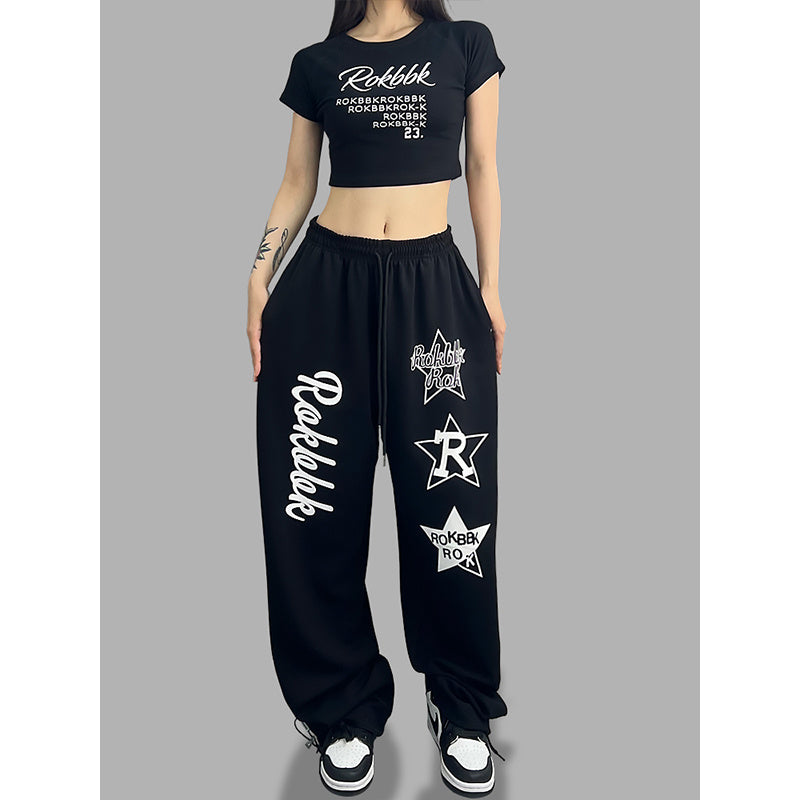 ROKBBK-K/Rokbbk-K Street Dance Fashion Brand JazzhiphopDance Letter PrintingjazzDancing Sports Pants Female