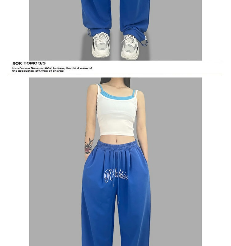 ROKBBK-K/Rokbbk-K Street Dance Fashion Brand Sapphire Blue Embroidery DancinghiphopWomen's Sweatpants JazzjazzSports Pants