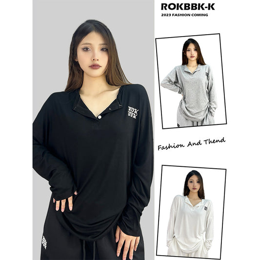 ROKBBK-K/Rokbbk-K Hip Hop Fashion Brand Jazz Loose Long Sleeve Women's American Street Top Lazy Dancing Outerwear