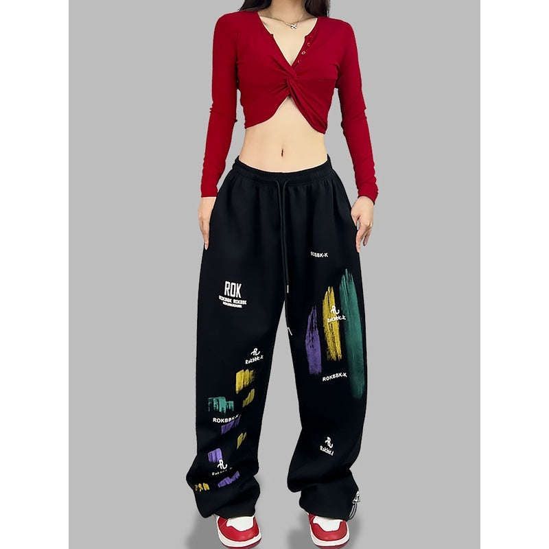ROKBBK－K/Rokbbk-K Hip Hop Fashion Brand Colorful Cherry Blossom JazzhiphopSuit Women's Dancing Sports Trousers Tide